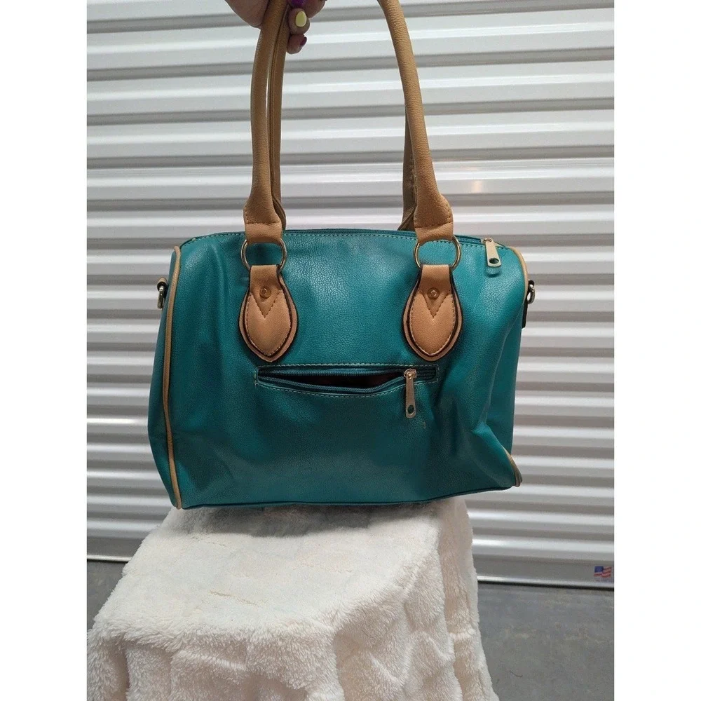 Western Boho Teal Studded‎ Satchel Purse Faux Leather Southwestern Bag Festival